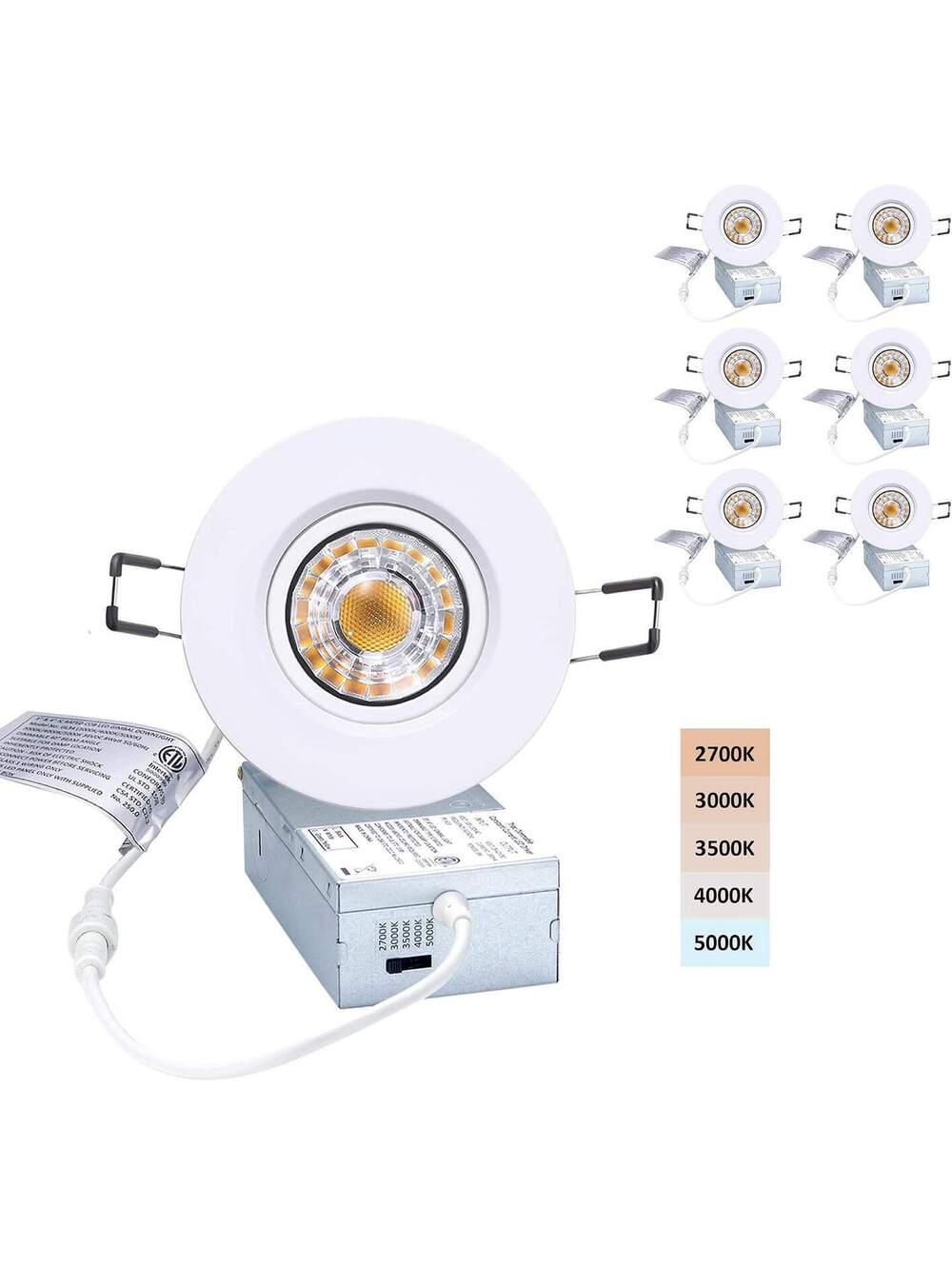 3 Inch Gimbal LED Recessed Lights 6 Pack, Adjustable Downlight White